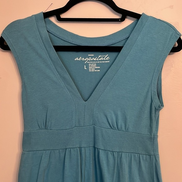 Aeropostale Teal V Neck Babydoll Mini Dress Y2K Early 2000s Size L - Picture 2 of 13